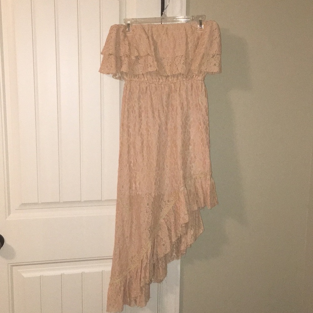 Boutique strapless lace asymmetrical dress